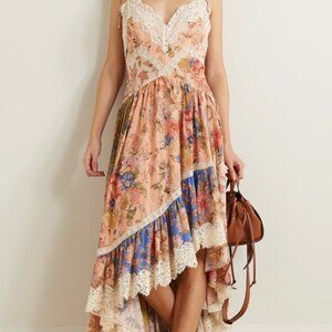 Zimmermann August Asymmetric Lace-trimmed Paisley-print Silk Midi Dress - Multi